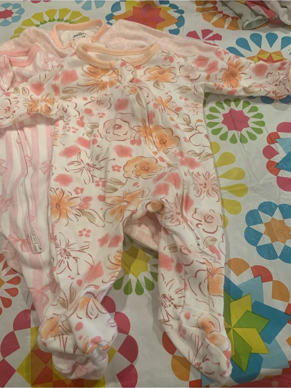 Yoofoss Organic Cotton Pink Floral Bow Print Baby Onsies Sleepers